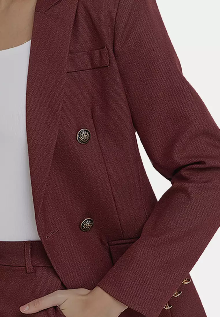 Smart Fitted Textured Double Breasted Blazer