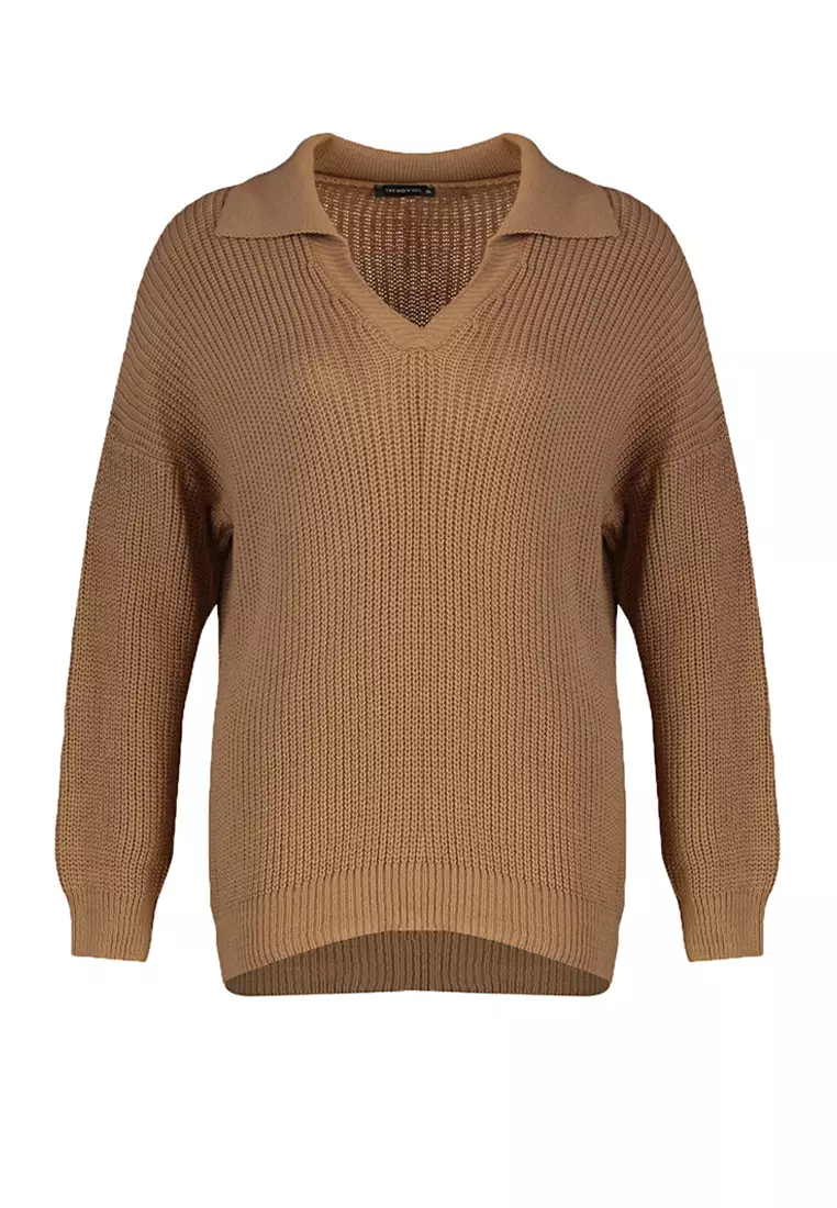 Plus Size Shirt Collar Knitwear Sweater