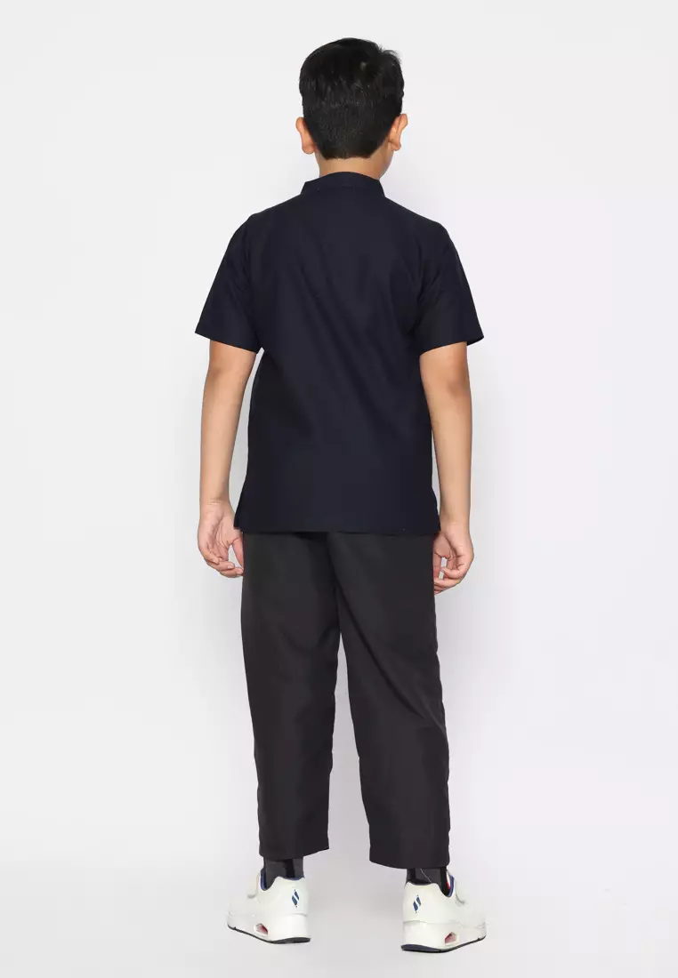 Baju Koko Set Anak Laki Bordir Vertical Navy - GENUINE
