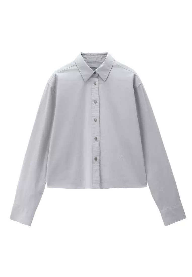 Korea Collection Women's Stretchy Cotton Boxy Long Sleeve Shirt 05346051
