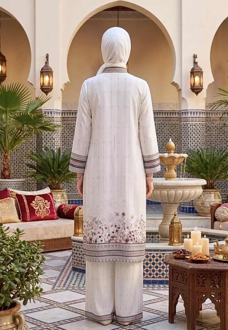 Tunik Panjang Muslimah Kekinian Motif Etnik Border (Dijual Terpisah) In Broken White By Brilliant Girl Warna TUNIK
