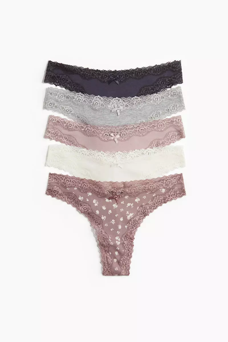 5-pack cotton and lace Brazilian briefs