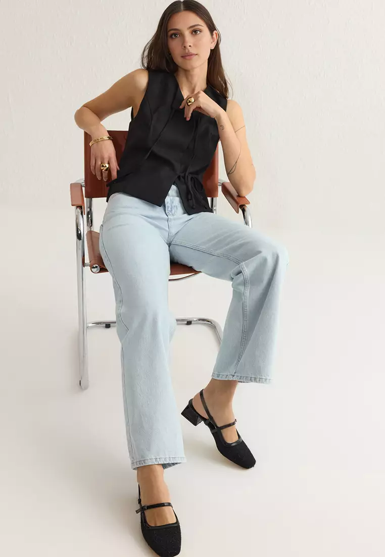 Black Tweed Square Toe Mary Jane Women Block Heels Shoes Takss25To00023