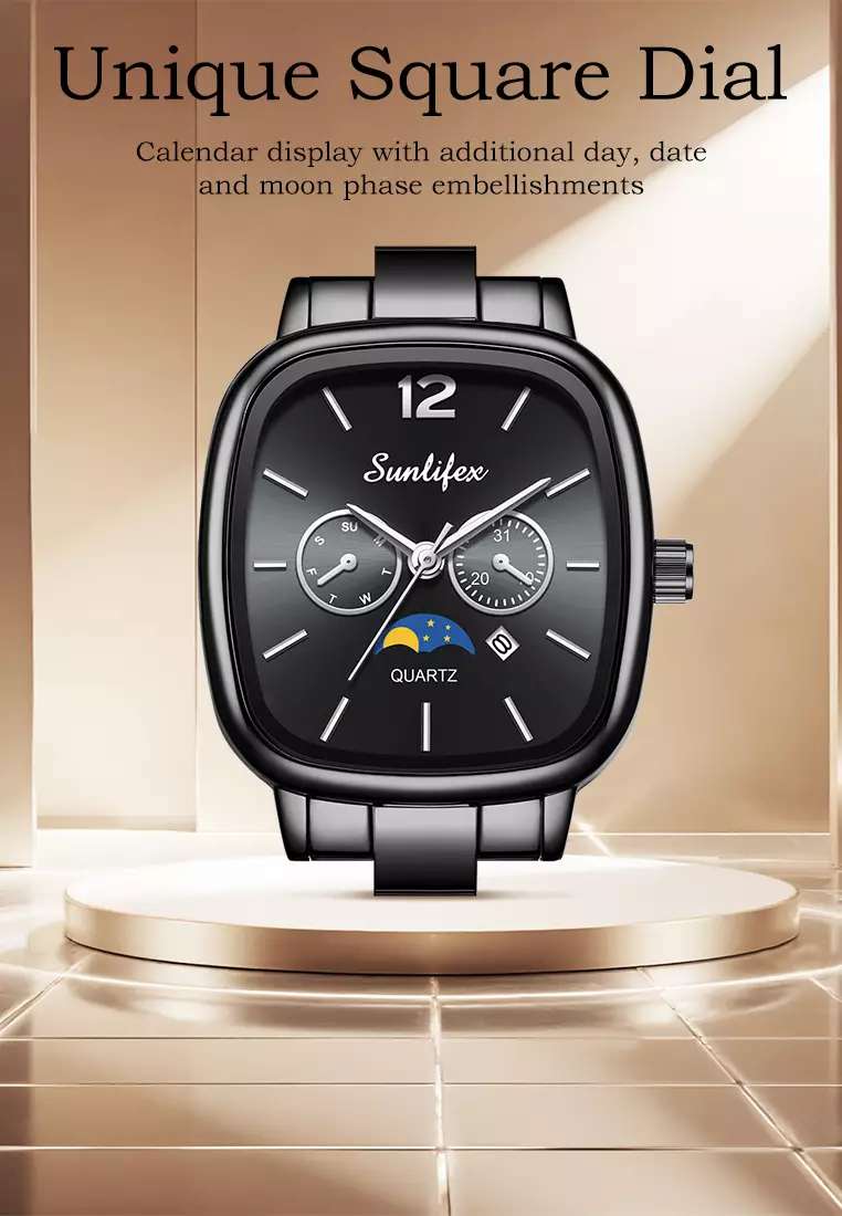 Jam Tangan Wanita Original Kalender Kasual Korean Style Tali Paduan Jam Tangan Cewek B006 allblack