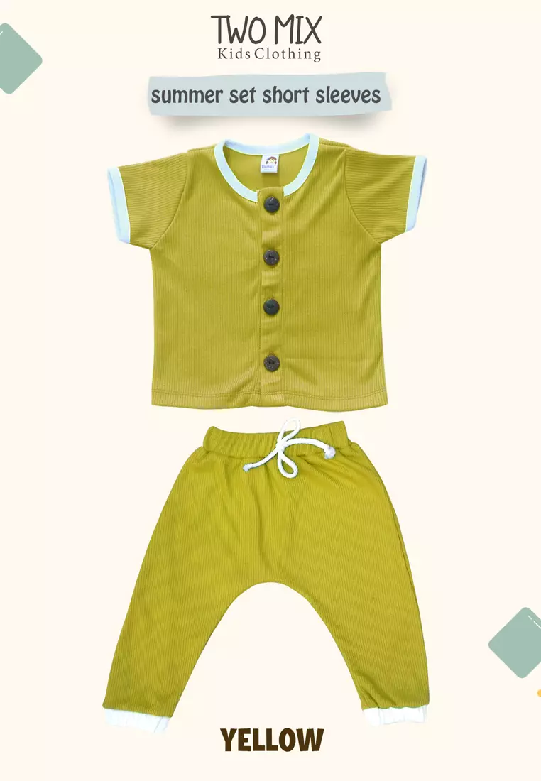Two Mix - One Set Outfit Setelan Baju Bayi Anak Laki-Laki / Perempuan Celana Panjang 0 6 12 Bulan - 1 2 Tahun 4360B Warna Yellow