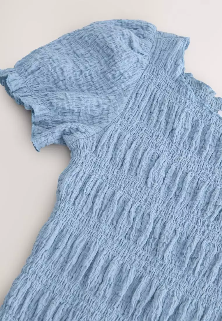 Shirred Puff Sleeve Mini Dress