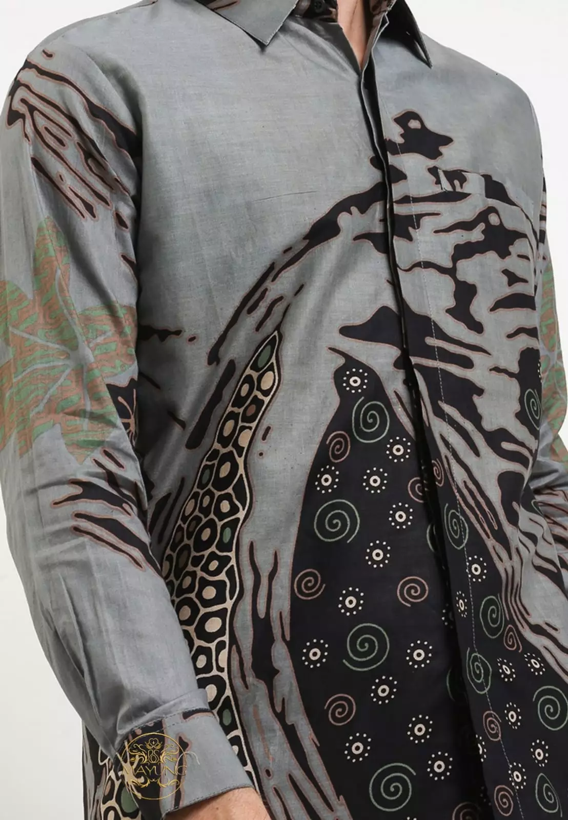 Awandirga Abu Kemeja Batik Pria Premium Slimfit Modern Lengan Panjang