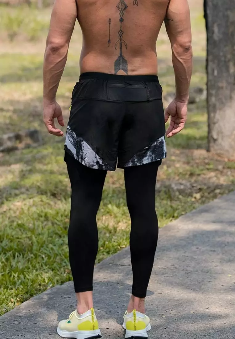 Fitwear - Celana Lari + Legging Pria WILLIAM MARBLE SHORT - BLACK MARBLE