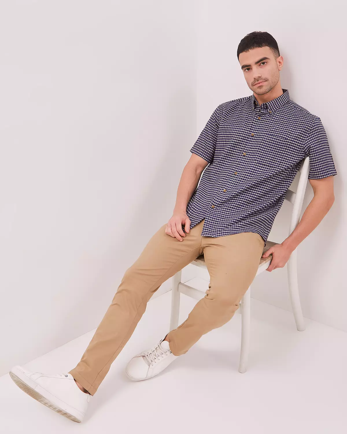 BLUE FLANNEL SHORT SLEEVE REGULAR SHIRT