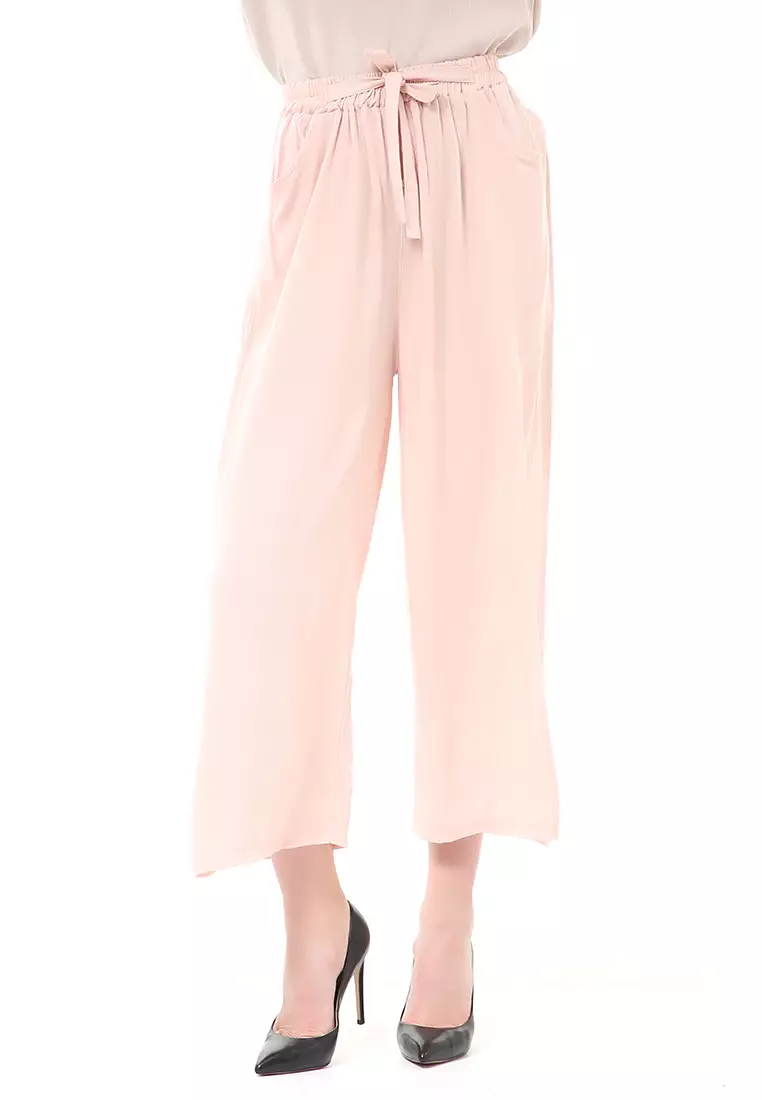 Stella Celana Panjang Casual Wanita Kulot Loose Pants Homewear Material Rayon ORIGINAL - Soft Peach