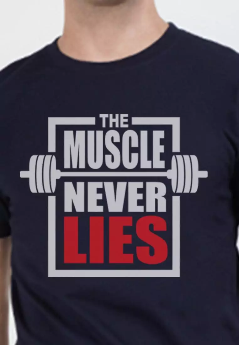 Muscle Never Lies 海军蓝色棉混纺短袖锻炼/训练 T 恤