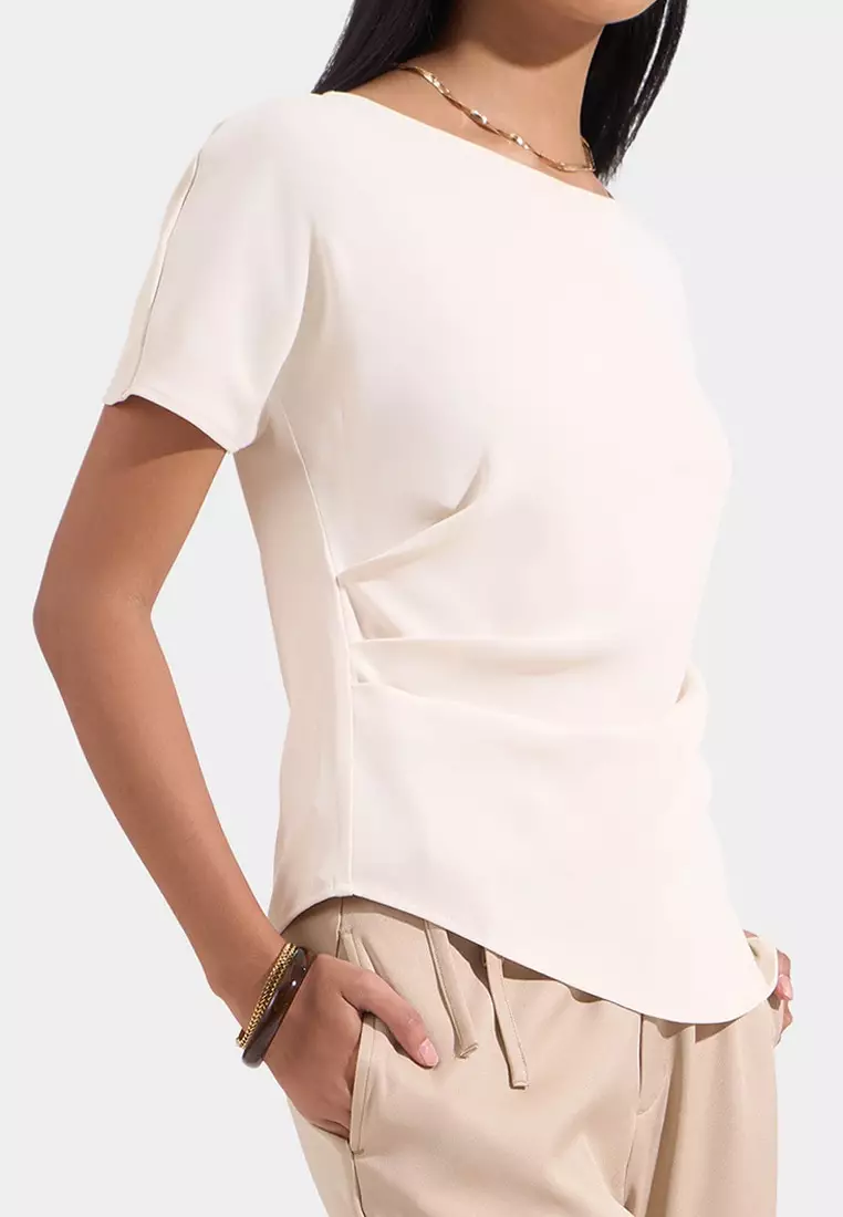 Asymmetrical Blouse with Draped Waist Detail
