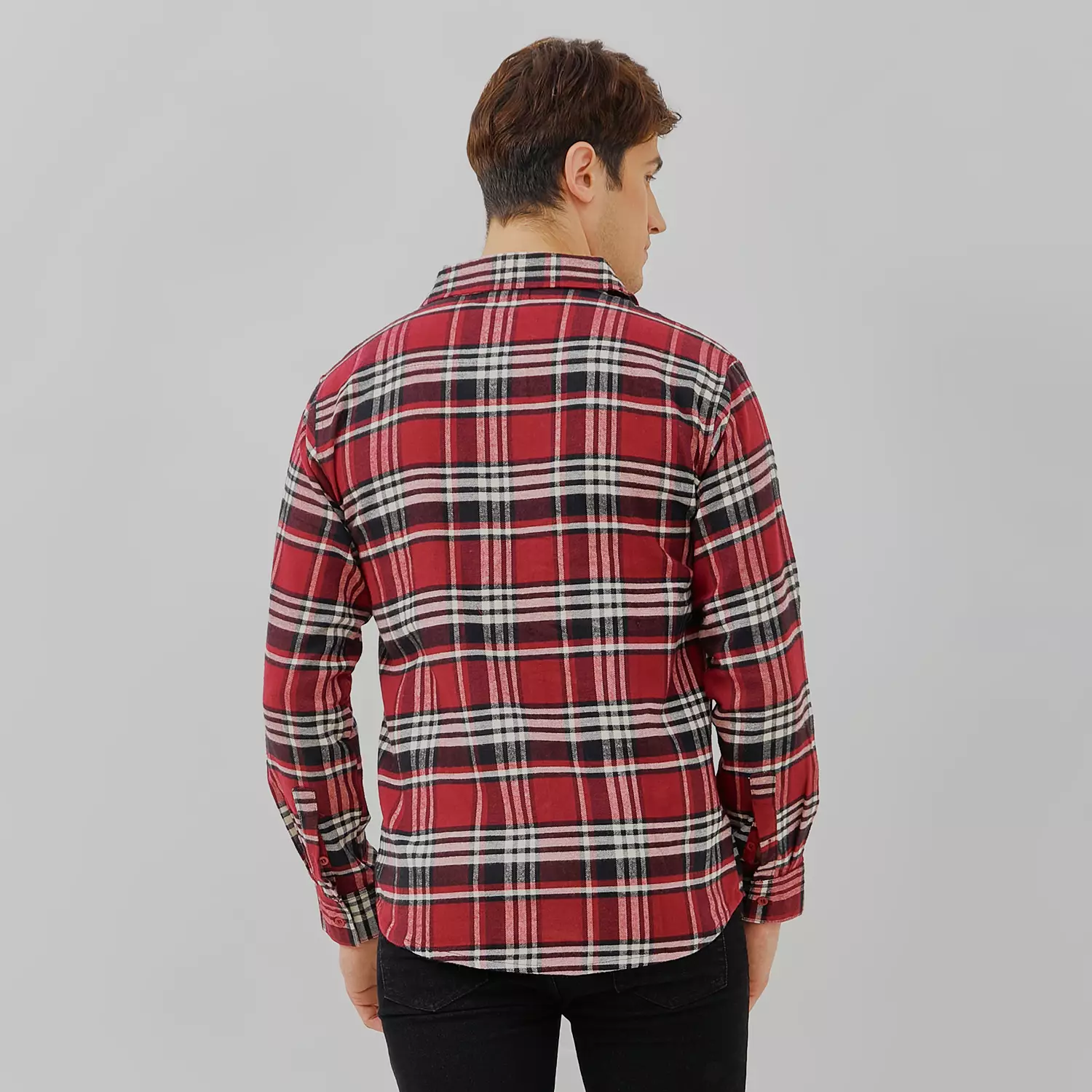 PAULMAY Kemeja Flanel Pria Lengan Panjang Merah 6713