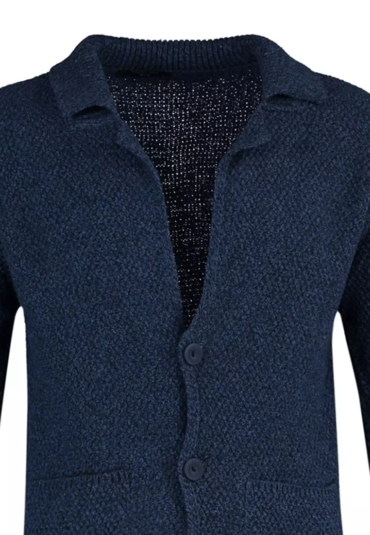 Slim Fit Jacket Collar Textured Pocket Knitwear Cardigan