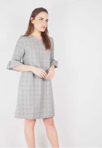 Ownfitters Tartan Bellsleeve Dress - Grey