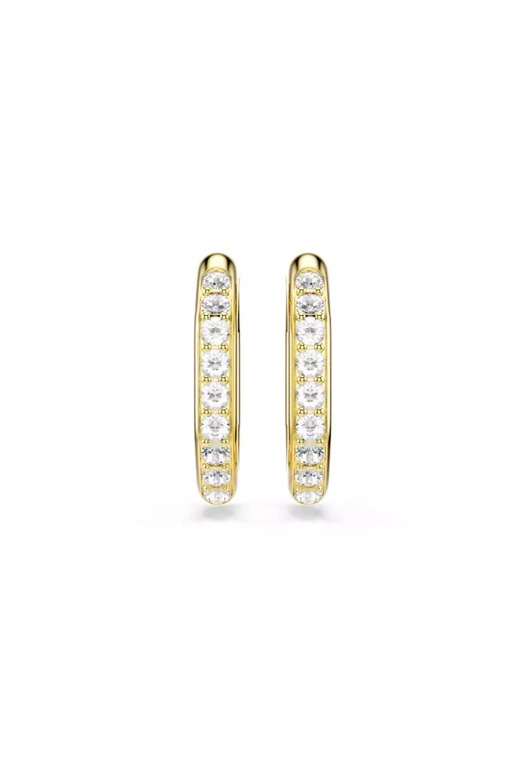 Dextera hoop earrings, Octagon shape, Round cut, White, Gold-tone plated