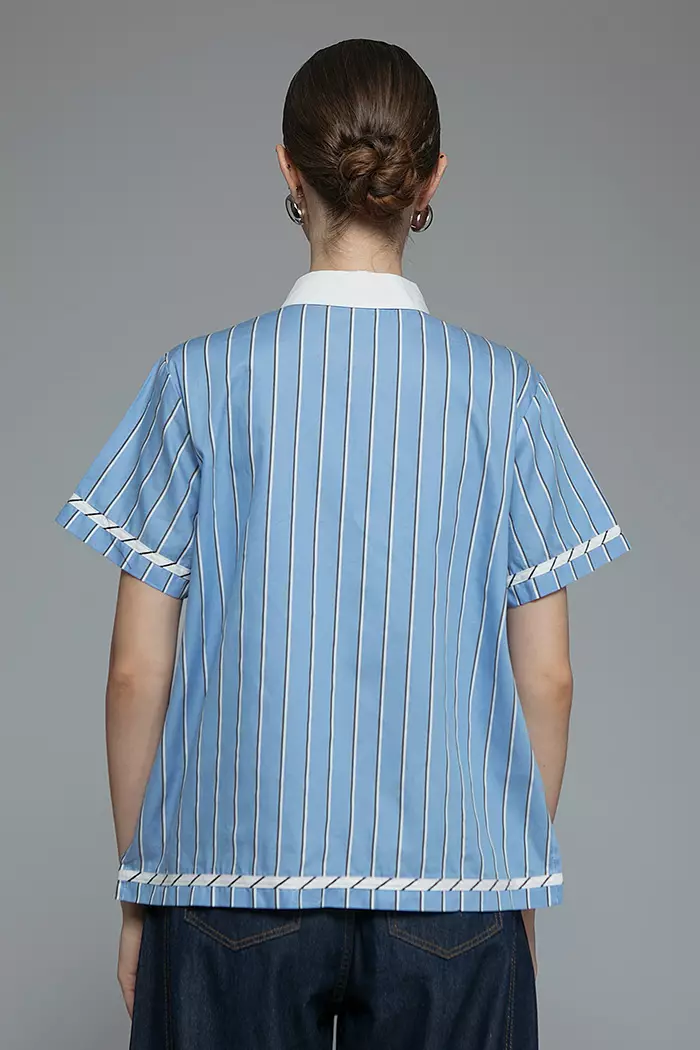 COTTONINK Studio - Atasan Kemeja Wanita Blue Striped Sano #StudioFallWinter25