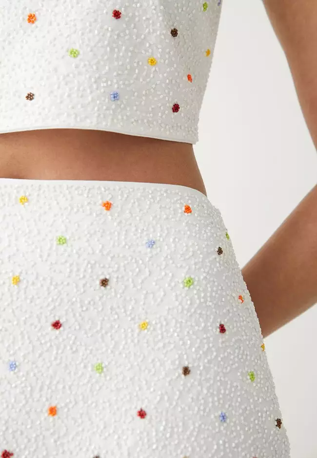 Floral Bead Mini Skirt