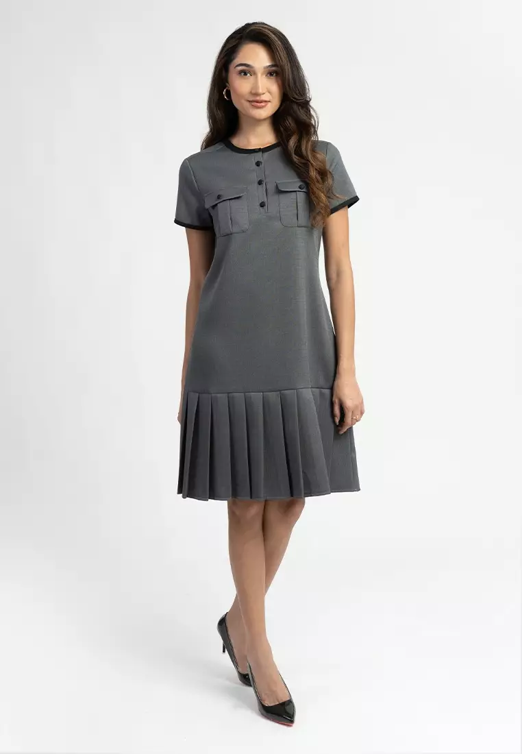 Clara Utility Placket Pleated Shift Dress
