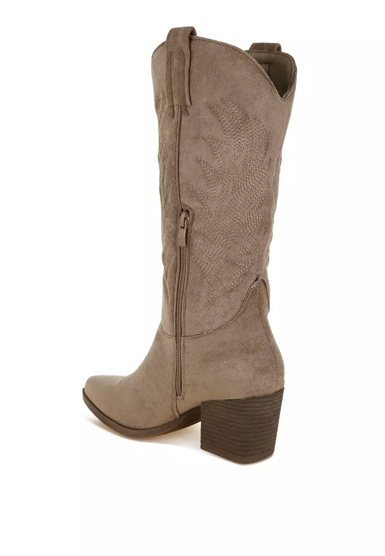 Microfiber Long Cowboy Boots in Taupe