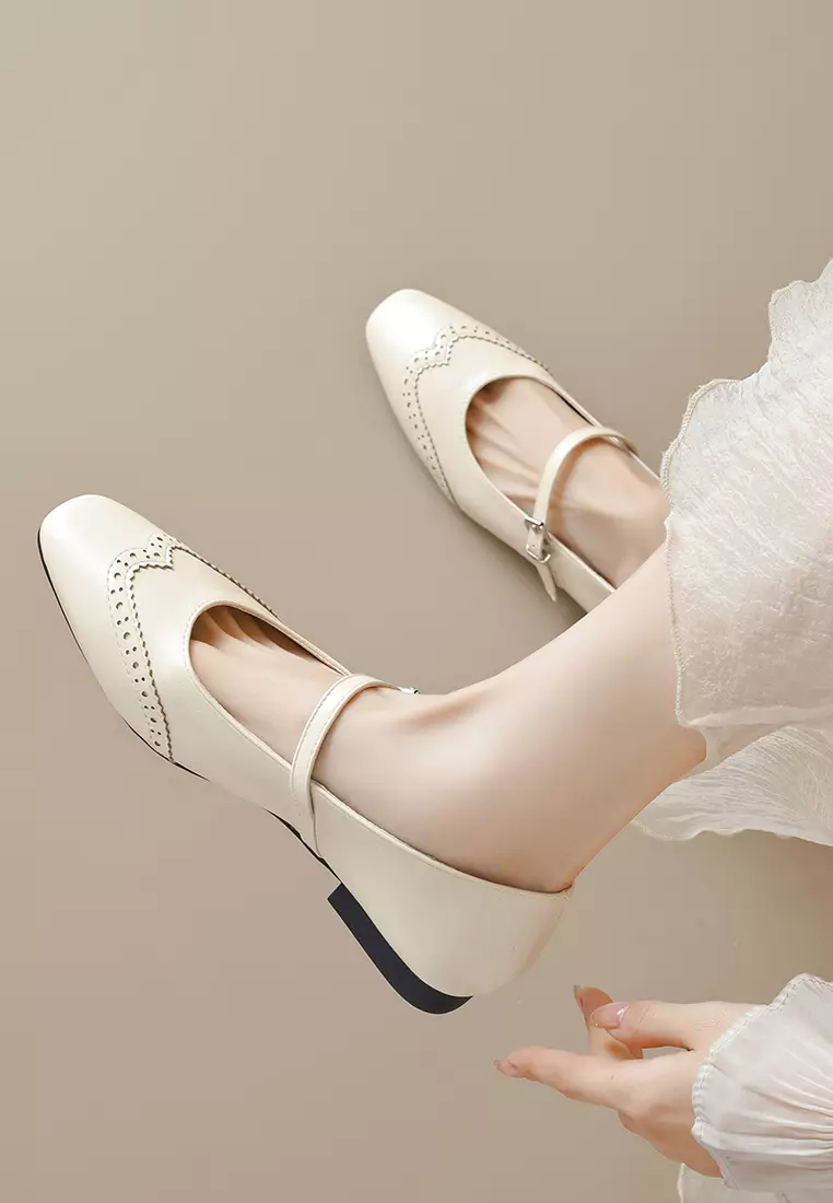 Brogue Microfiber Leather Mary Jane Shoes WW821-1