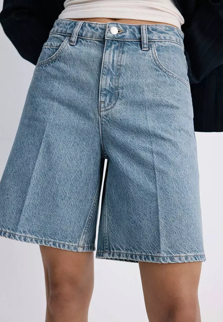 High-Waist Straight-Fit Denim Shorts