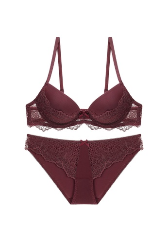 ZITIQUE red Young Girls' Spring-summer Thick Pad Push Up Nylon Lingerie Set (Bra And Underwear) - Wine Red D101DUS7F6F3EAGS_1