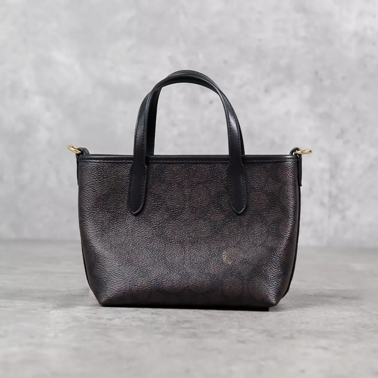 Tas COACH CITY MONOGRAM BLACK DARK BROWN MINI ZIP TOTE BAG WITH LS 100% ORIGINAL