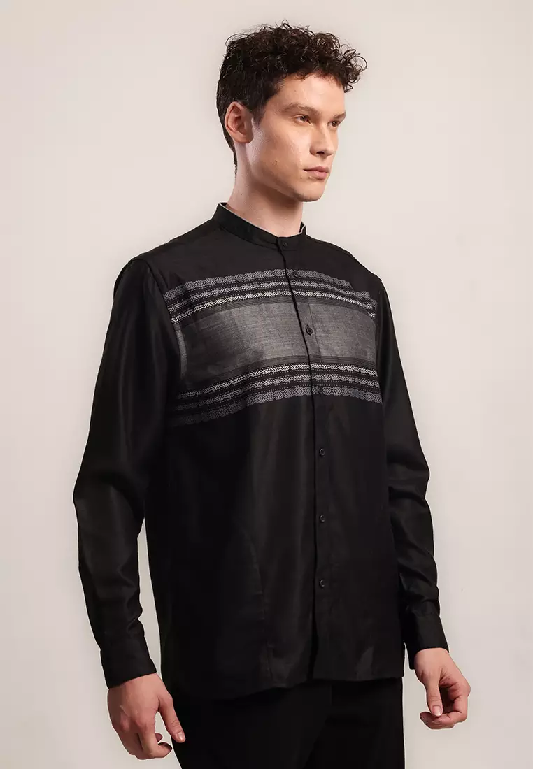 MOC Kemeja Koko Lengan Panjang Pria Maurino - Black