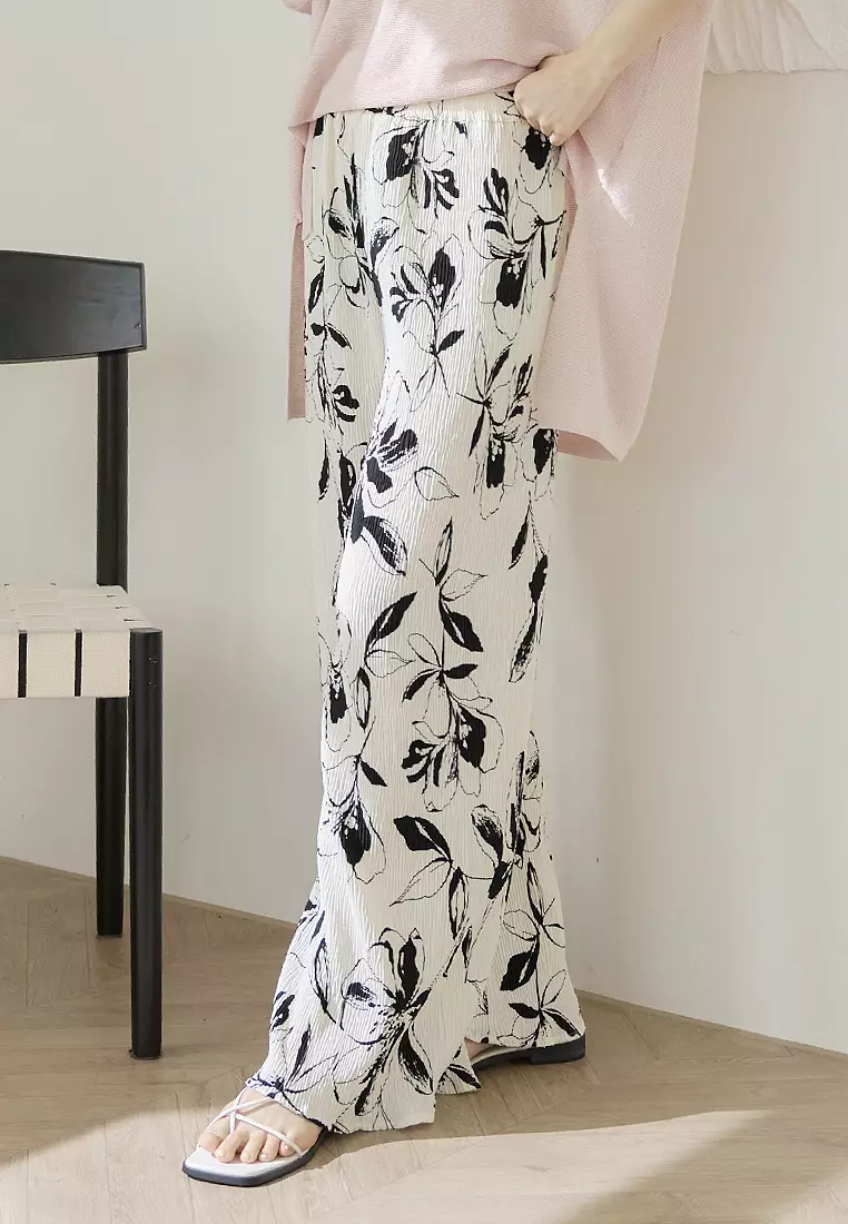 Floral Print Pleated Elasticated Trousers [BA7911]