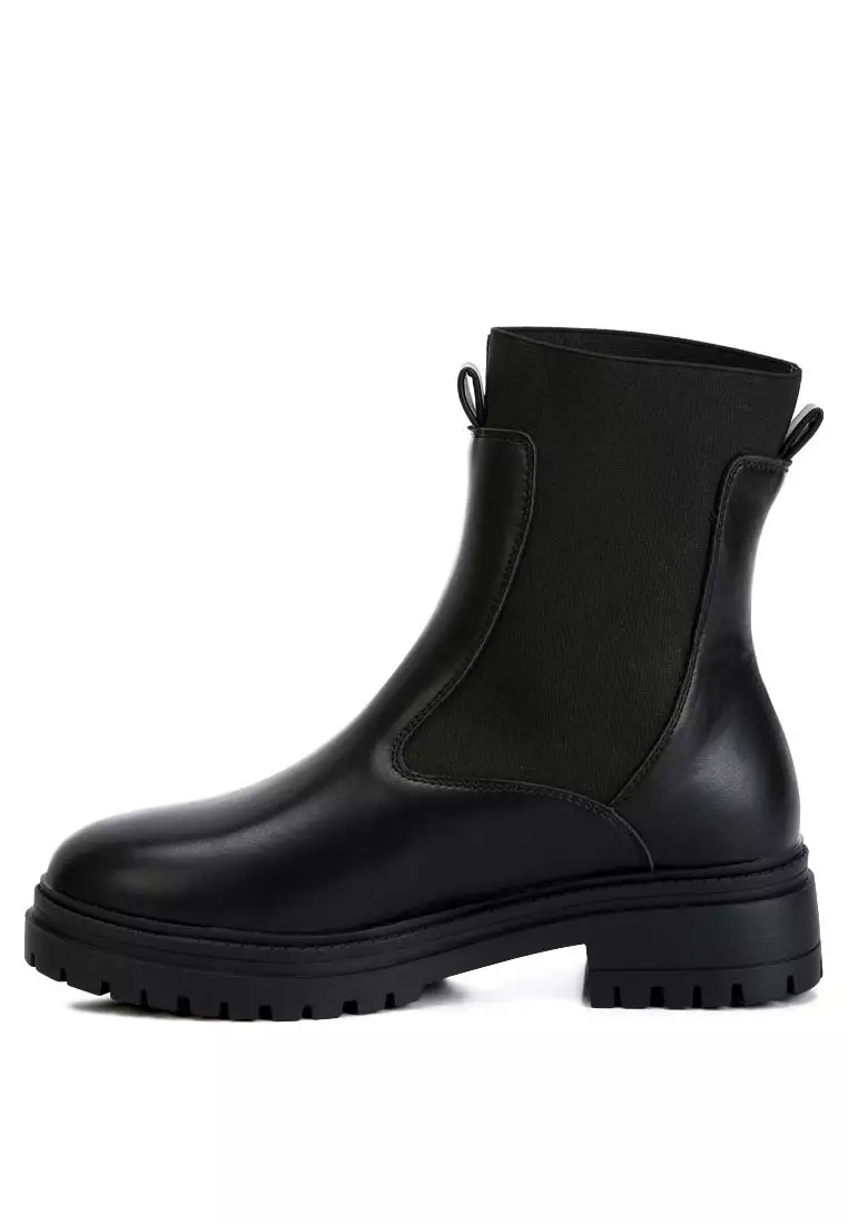 Black Faux Leather Chunky Chelsea Boots
