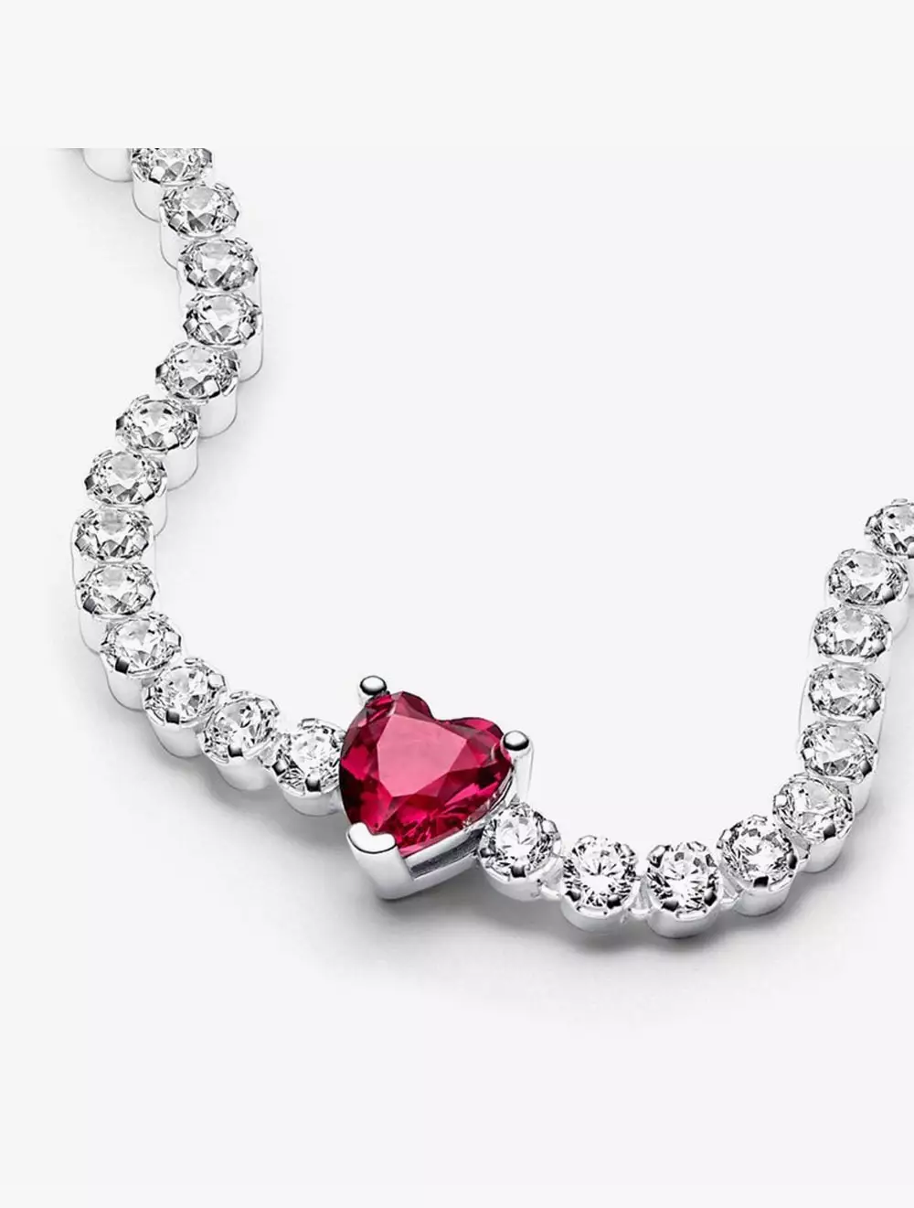 Heart sterling silver tennis bracelet with cherries jubilee red crystal and clear cubic zirconia