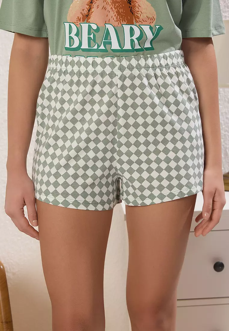 Mint 100% Cotton Teddy Bear Shorts Knitted Pajama Set THMSS25PT00409