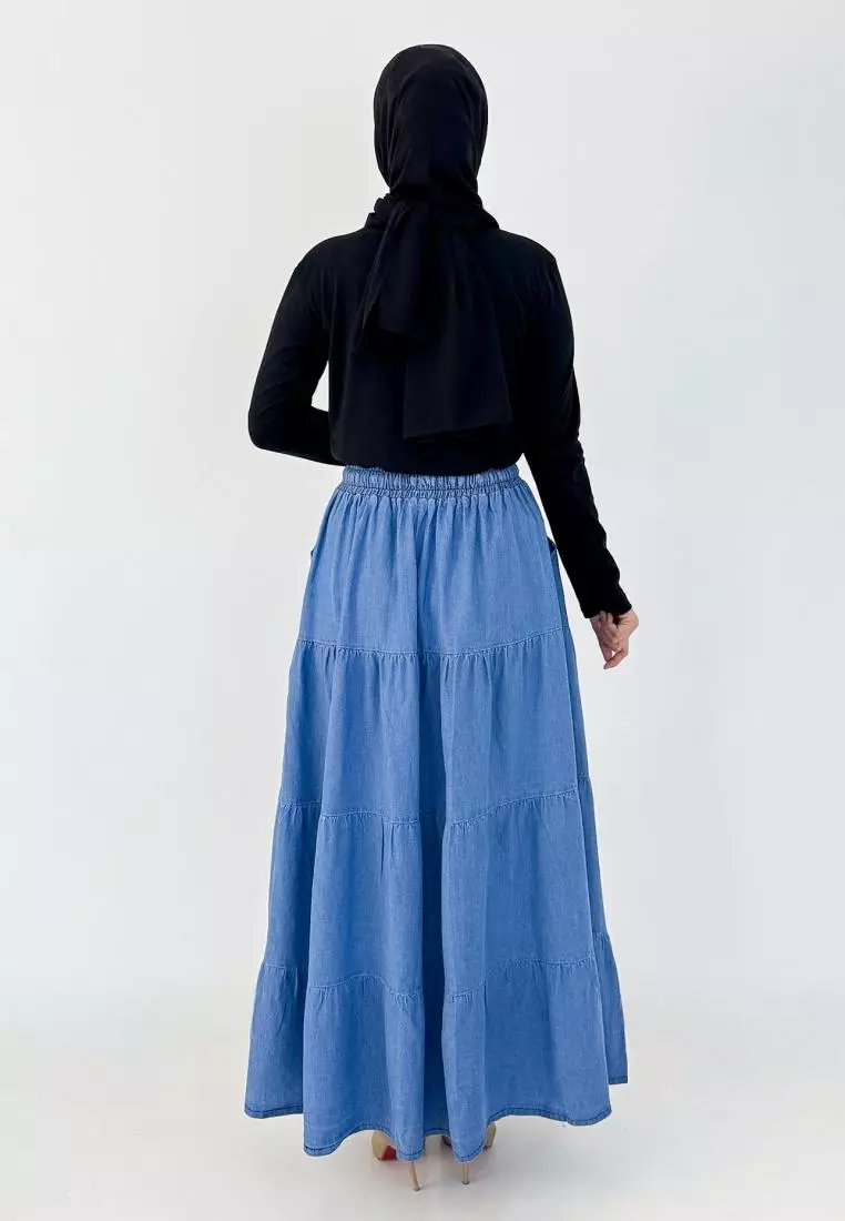 Nola Skirt (Rok Jeans A-Line) Fit BB 90 kg - Biru Muda