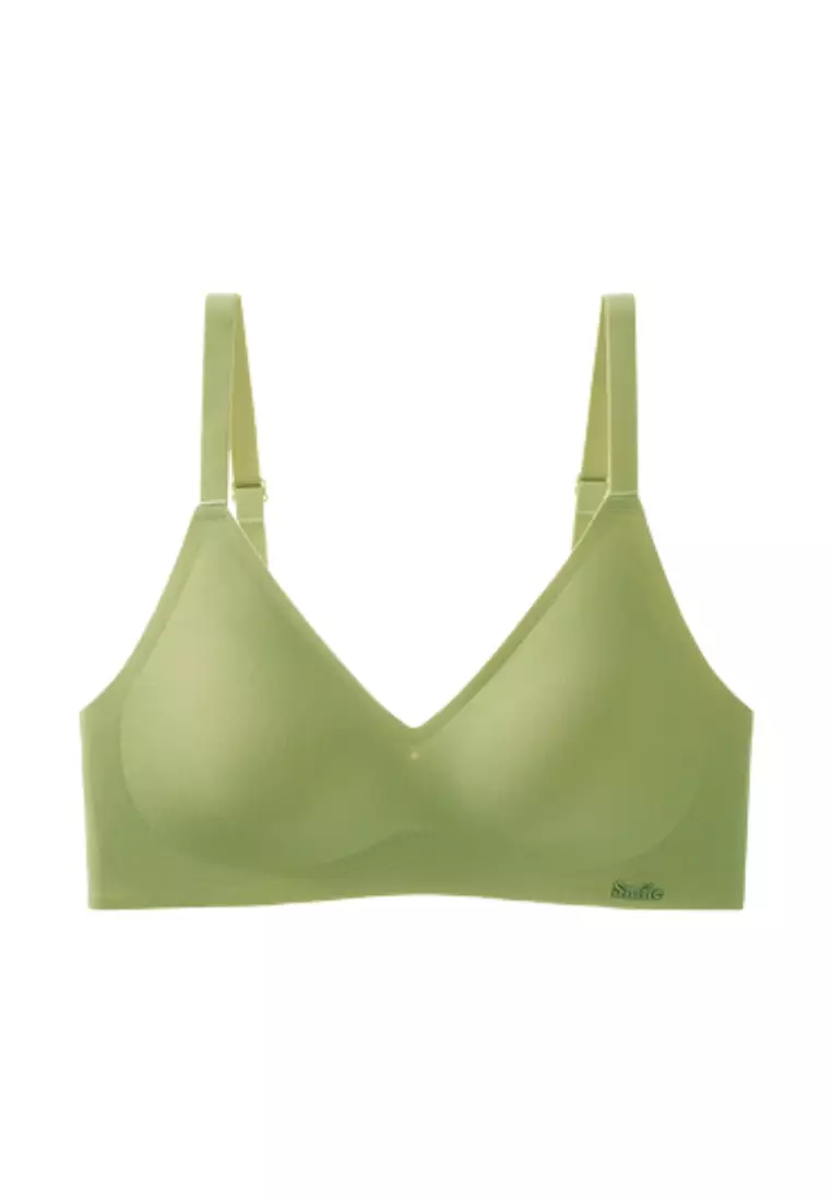 Special Bundle Premium Melanie Seamless Wireless Padded Support Bra in Green Apple and Nipple Cover Pads Flower in Black