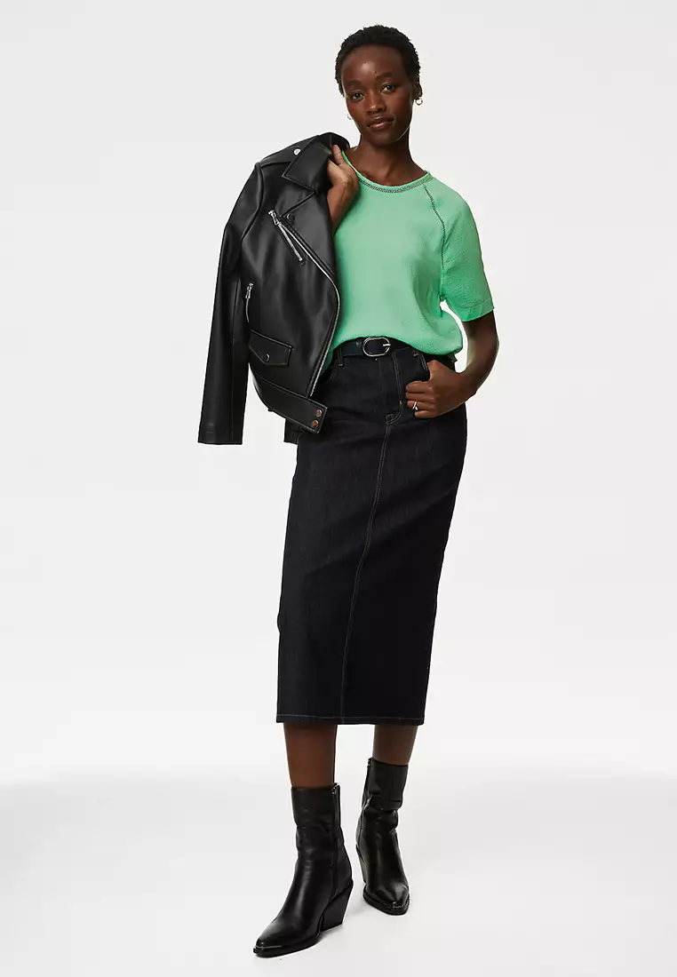 Textured Round Neck Blouse