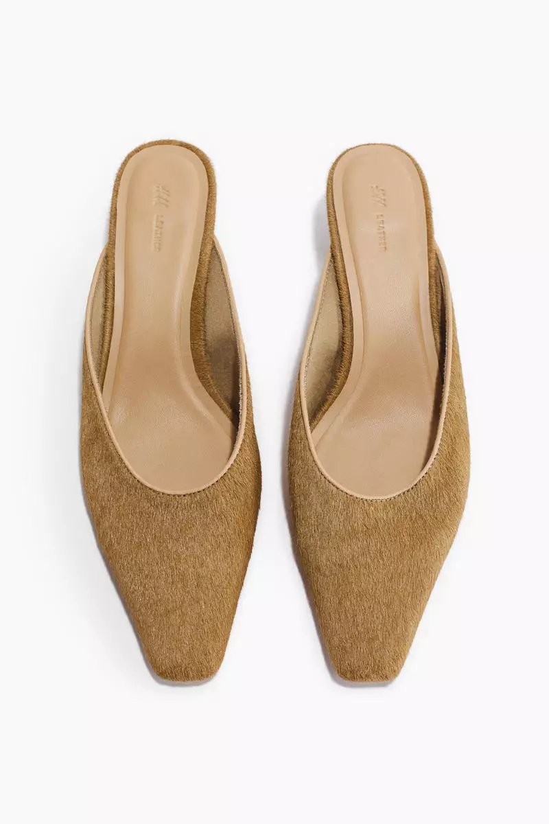 Heeled leather mules