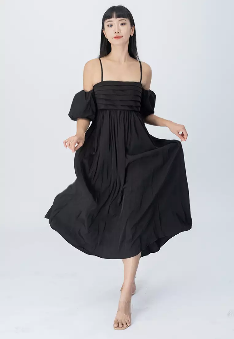 可调节肩带中长裙