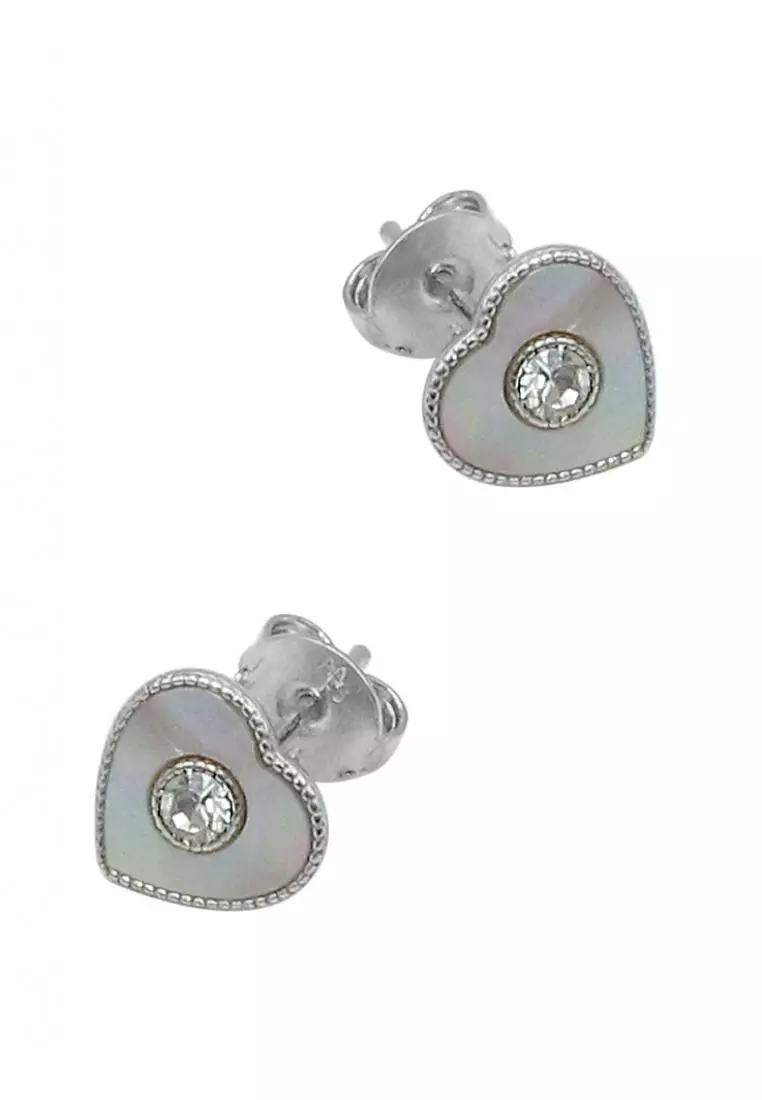 Nannie Heart Silver Stud Earrings with Pearls and Zirconia Stones