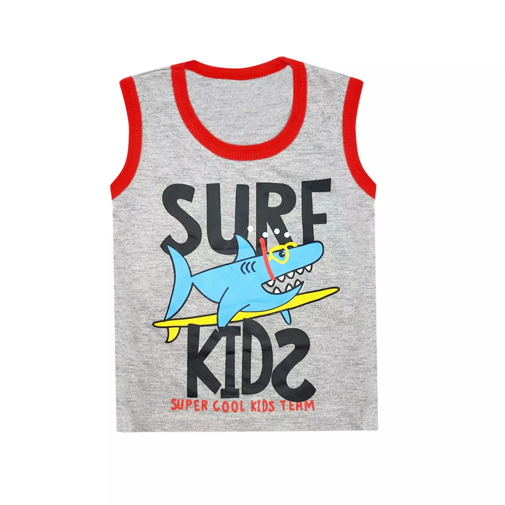 Wakakids Baju Singlet Bayi Anak Laki Laki Usia 6 Bulan Hingga 12 Bulan Setelan Celana Kaos Motif Surf Kids Shark 3317 Merah
