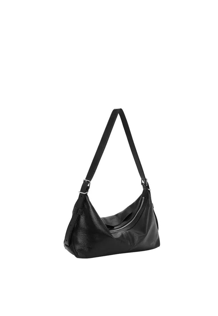 ALLEGRA Demi Hobo 單肩袋 - 復古油蠟黑色