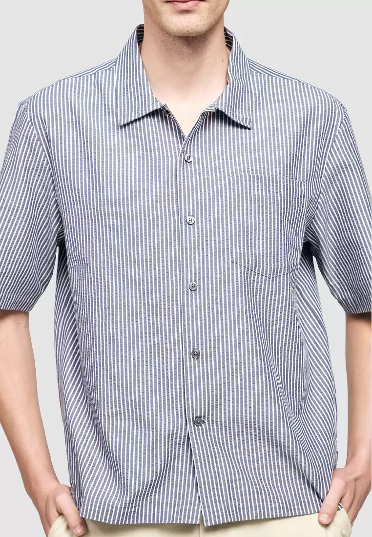 Seersucker Boxy Striped Shirt