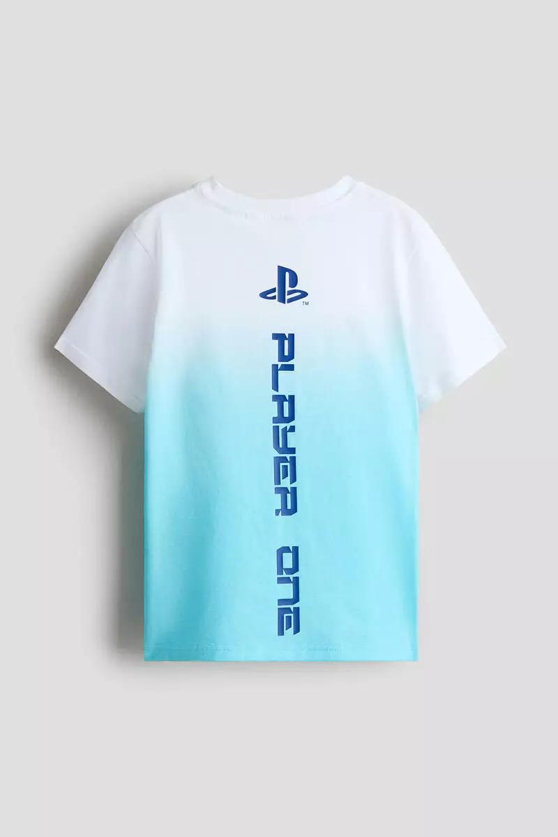 Print-motif cotton T-shirt