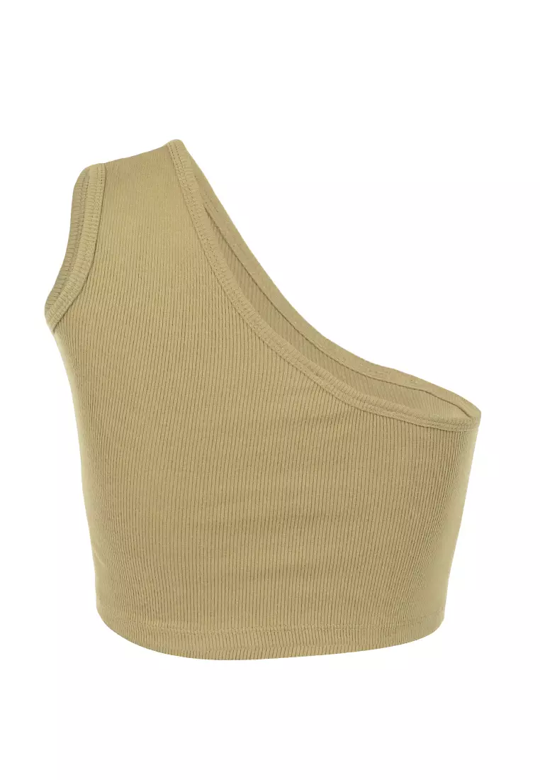 Olive Asymmetrical Basic Crop Top