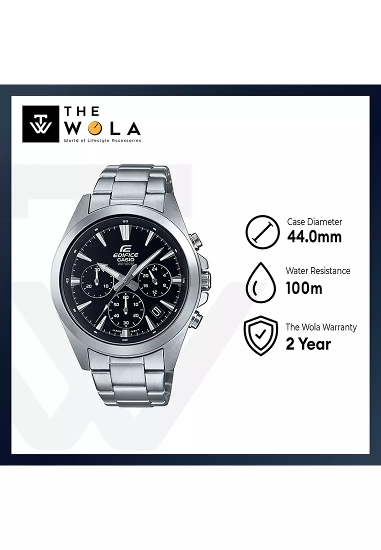 Men's Chronograph Watch EFV-630D-1AV Black dial with Silver Stainless Steel Watch For Men