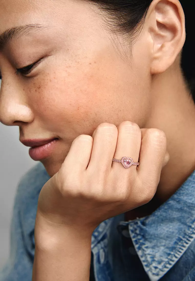 Pandora 14k Rose Gold Plated Sparkling Elevated Heart Ring (Pink)