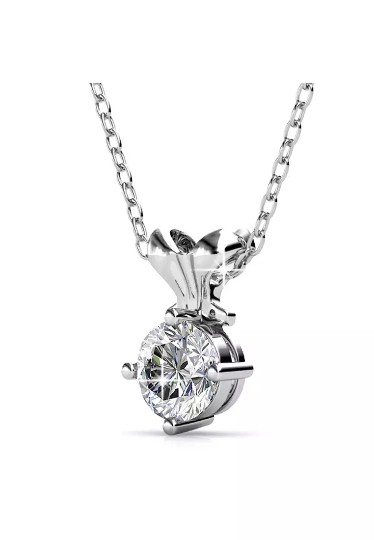 White Gold Organic Shaped Single Stone Necklace Embellished with SWAROVSKI® Crystal