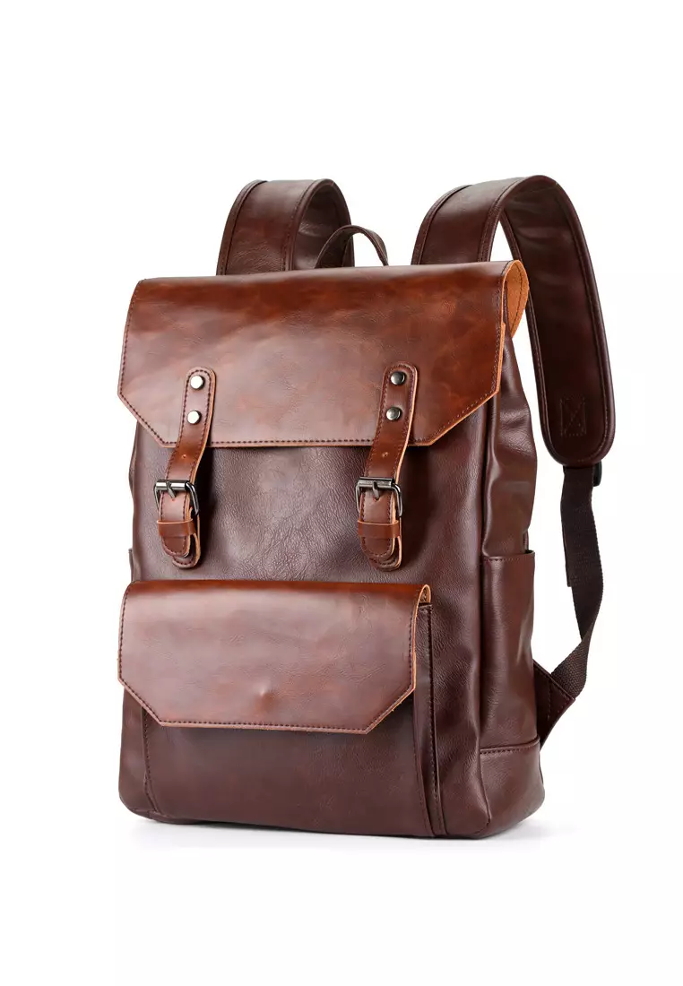 buckle leather backpack