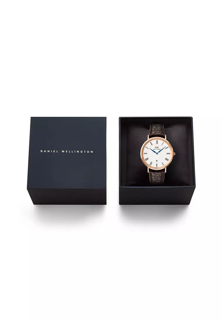 Classic 40mm Roman Numerals Date Dark Brown Croc Belly Rose Gold - Men Watch stainless steel Leather strap watch DW Official Authentic Original