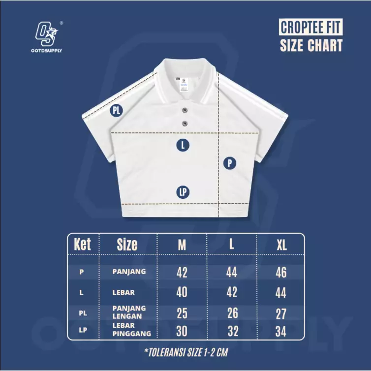 OOTDSUPPLY Polo Croptop SlimFit Curveline Insignia Embroidery Black Cream l Polo Crop Fit Royal Series  | Crop Fit Double List Premium | OS-CT-PS-CVL-BLC-ISE